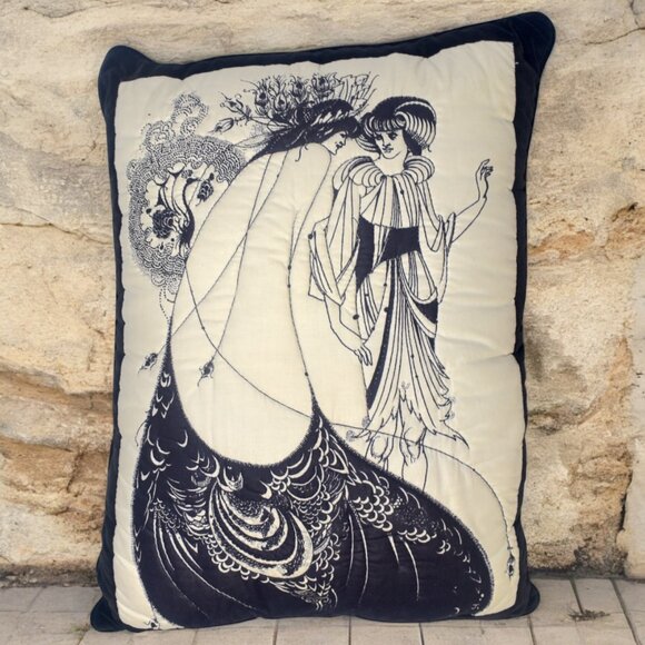 Vintage Aubrey Beardsley The Peacock Skirt Print Throw Pillow Quilted - Picture 10 of 10